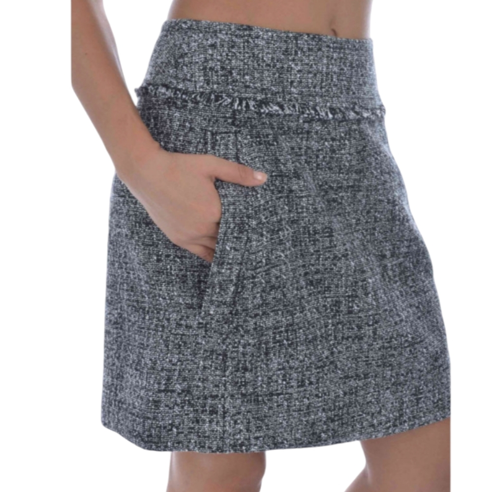 Michael Kors Women's size 8 fringe tweed pocketed‎ a-line black/White Mini Skirt